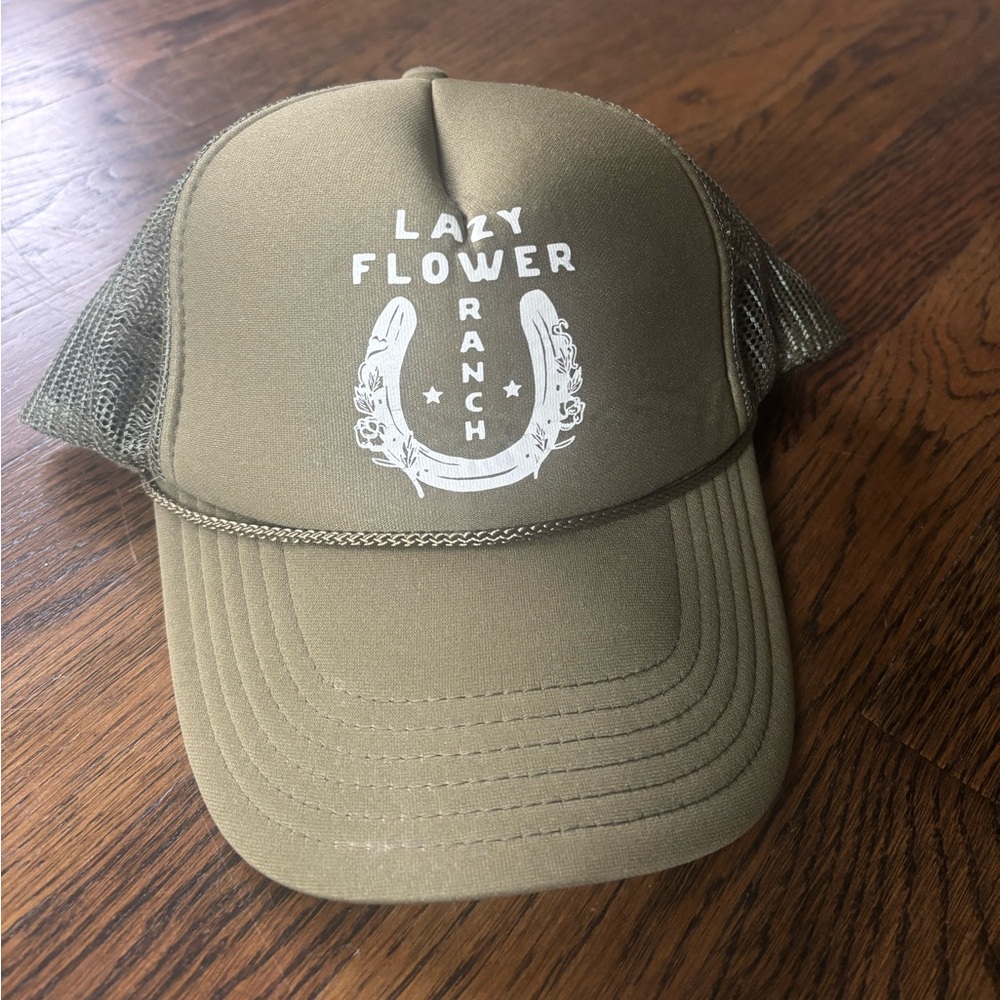 Green Trucker Hat with Lazy Flower Ranch Logo